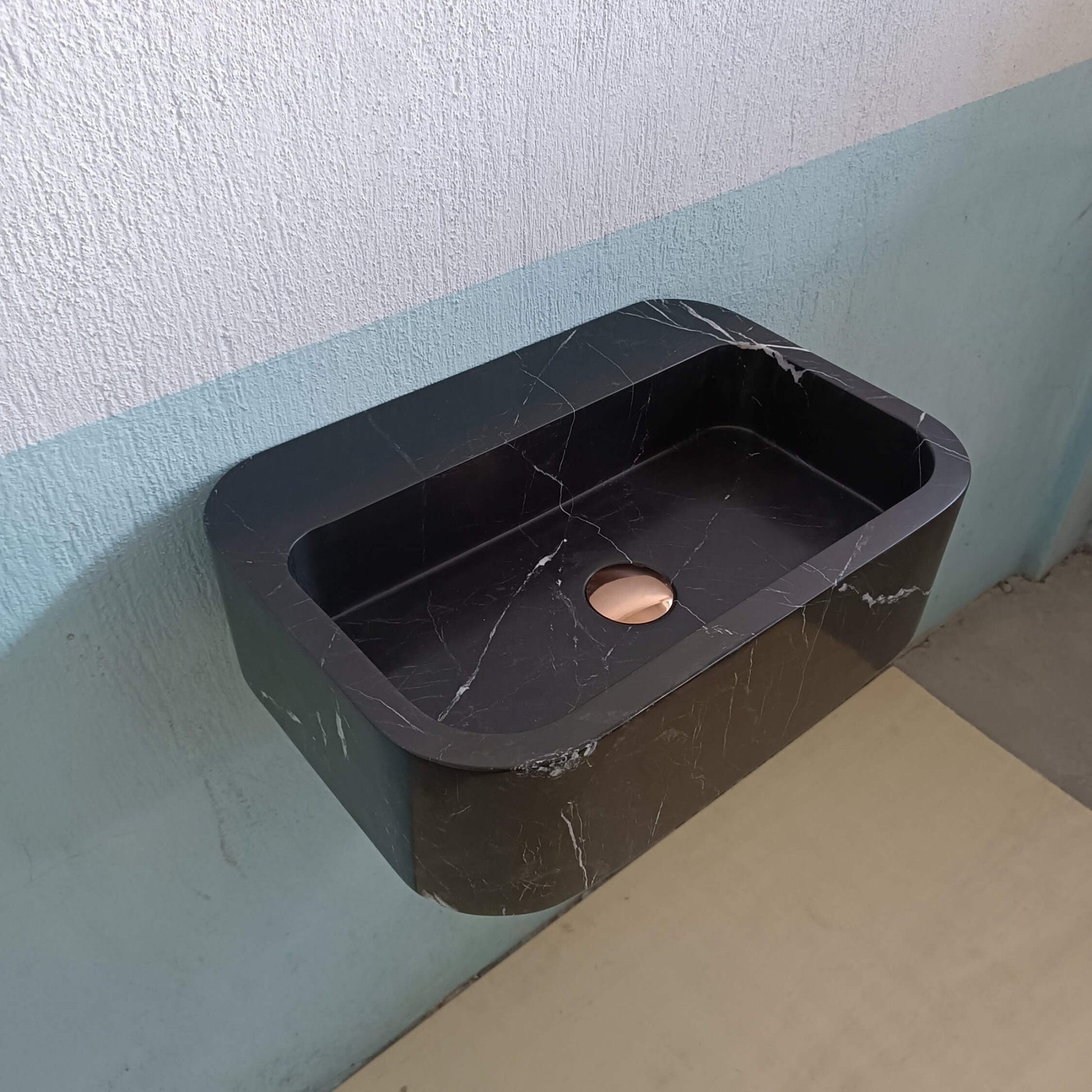 Black Wall Mount Sink, Black Marble Sink, Black Stone Vanity, Black and White Marble Sink, Bathroom Sink, Black Carve Stone Sink, Basin sink - Zeus Marble