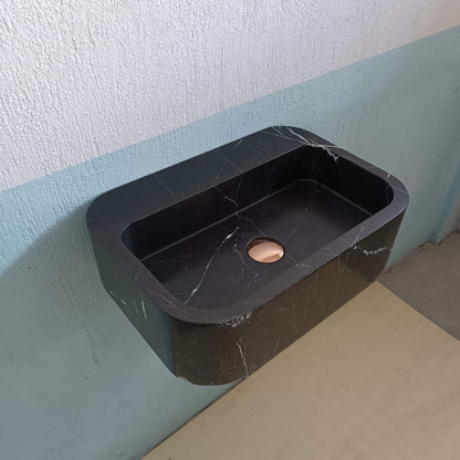 Black Wall Mount Sink, Black Marble Sink, Black Stone Vanity, Black and White Marble Sink, Bathroom Sink, Black Carve Stone Sink, Basin sink - Zeus Marble