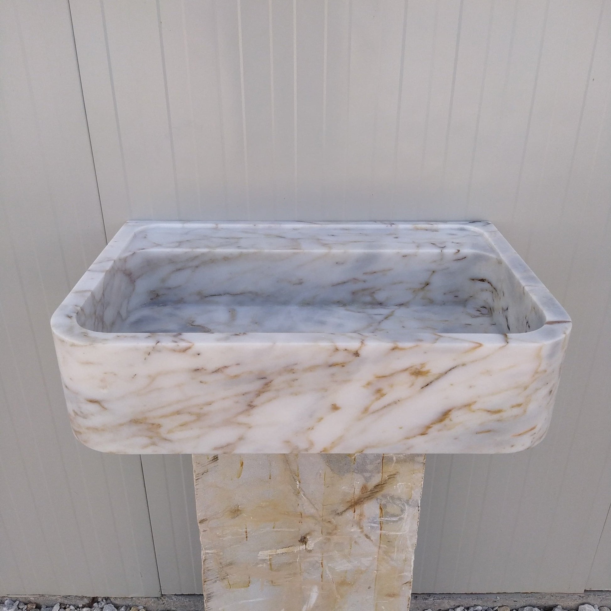 Calacatta Gold Sink, Wall Mount Vanity, Wall Hung Marble Sink, Gold Marble Vanity Sink, Stone Sink Wall Mount, Floating Stone Sink, Basin - Zeus Marble