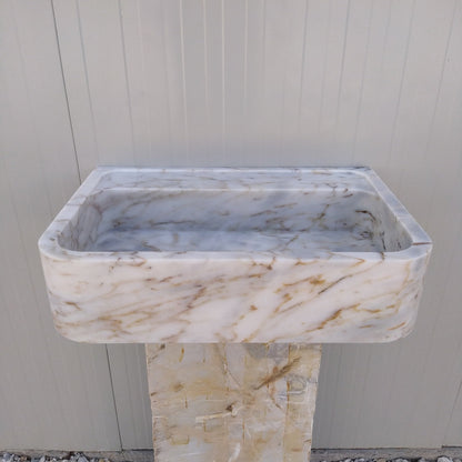 Calacatta Gold Sink, Wall Mount Vanity, Wall Hung Marble Sink, Gold Marble Vanity Sink, Stone Sink Wall Mount, Floating Stone Sink, Basin - Zeus Marble