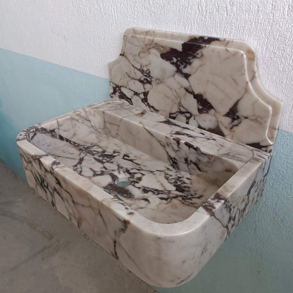 Calacatta Marble Sink, Calacatta Stone Violet Floating Vanity, Custom Stone Sink With Backsplash, Custom Viola Marble Wall Mount Sink - Zeus Marble