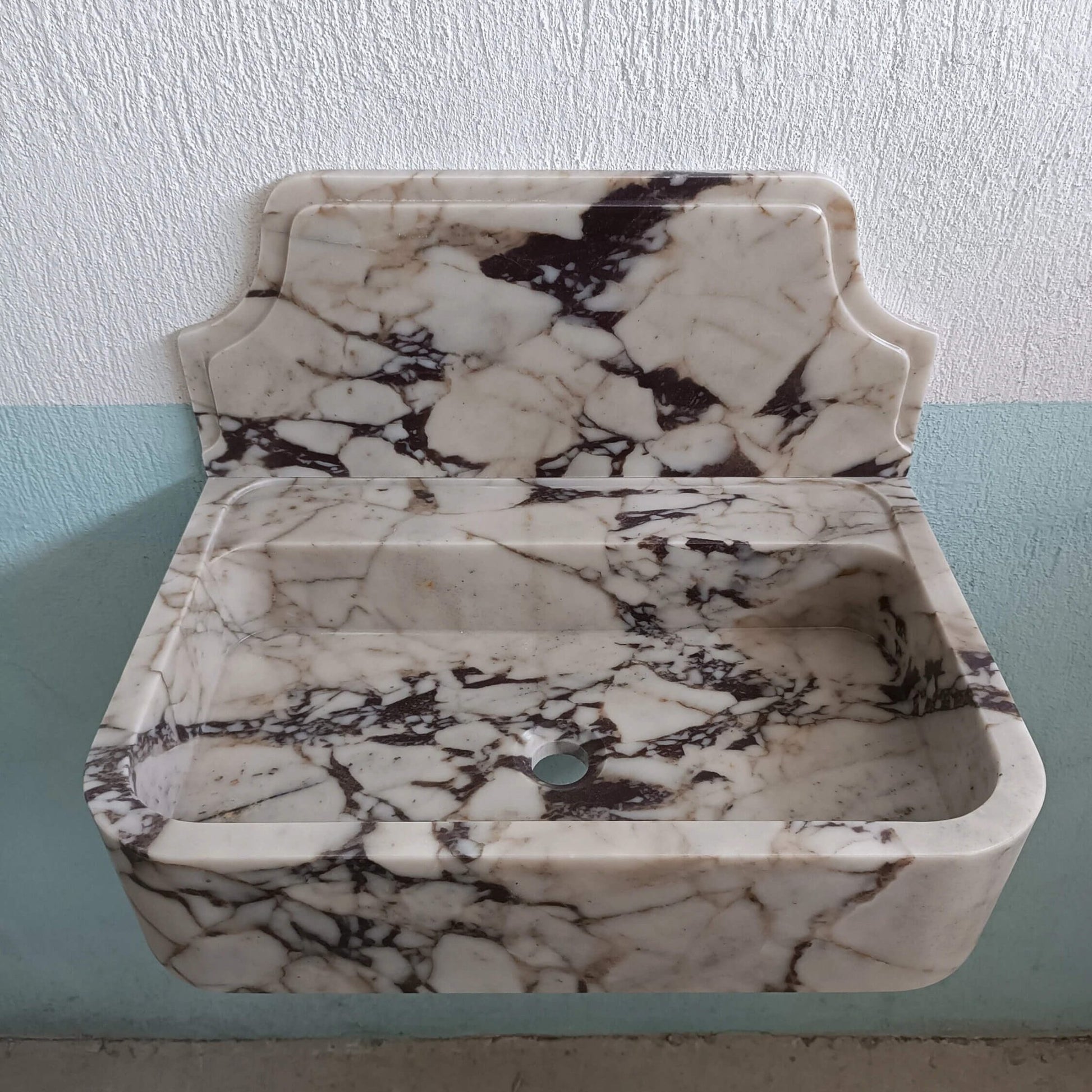 Calacatta Marble Sink, Calacatta Stone Violet Floating Vanity, Custom Stone Sink With Backsplash, Custom Viola Marble Wall Mount Sink - Zeus Marble