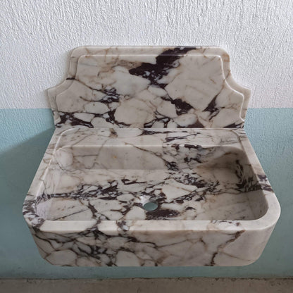 Calacatta Marble Sink, Calacatta Stone Violet Floating Vanity, Custom Stone Sink With Backsplash, Custom Viola Marble Wall Mount Sink - Zeus Marble