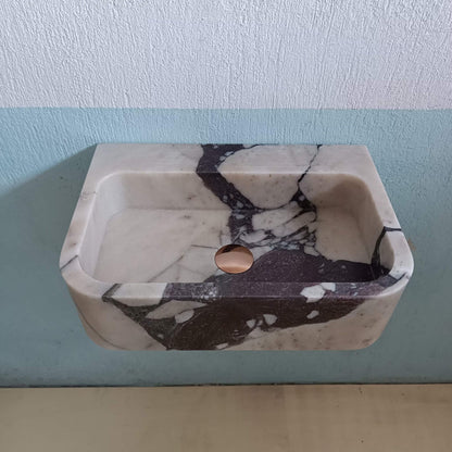 Calacatta Marble Sink, Marble Vanity Sink, Wall Mount Marble Sink, Custom Stone Sink, Marble Sink For Bathroom, Console Basin, Stone Sink - Zeus Marble