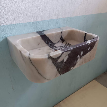 Calacatta Marble Sink, Marble Vanity Sink, Wall Mount Marble Sink, Custom Stone Sink, Marble Sink For Bathroom, Console Basin, Stone Sink - Zeus Marble