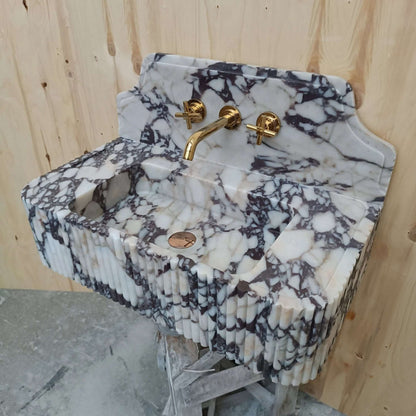 Calacatta Viola Sink, Luxury Marble Sink, Farmhouse Bathroom Vanity Sink, Elegant Viola Basin, Marble Sink Wall Mounted, Powder Room Vanity - Zeus Marble