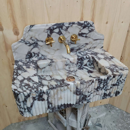 Calacatta Viola Sink, Luxury Marble Sink, Farmhouse Bathroom Vanity Sink, Elegant Viola Basin, Marble Sink Wall Mounted, Powder Room Vanity - Zeus Marble