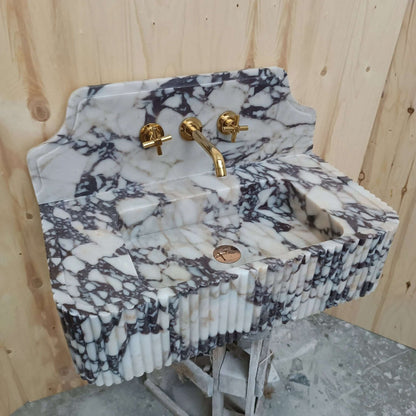 Calacatta Viola Sink, Luxury Marble Sink, Farmhouse Bathroom Vanity Sink, Elegant Viola Basin, Marble Sink Wall Mounted, Powder Room Vanity - Zeus Marble