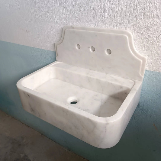 Carrara Marble Sink, White Marble Wall Mount Sink, White Stone Bathroom Sink, White Floating Sink, White Stone Sink, Wall Mount Basin Sink - Zeus Marble