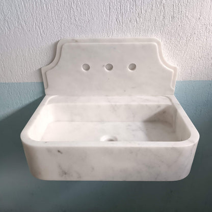 Carrara Marble Sink, White Marble Wall Mount Sink, White Stone Bathroom Sink, White Floating Sink, White Stone Sink, Wall Mount Basin Sink - Zeus Marble