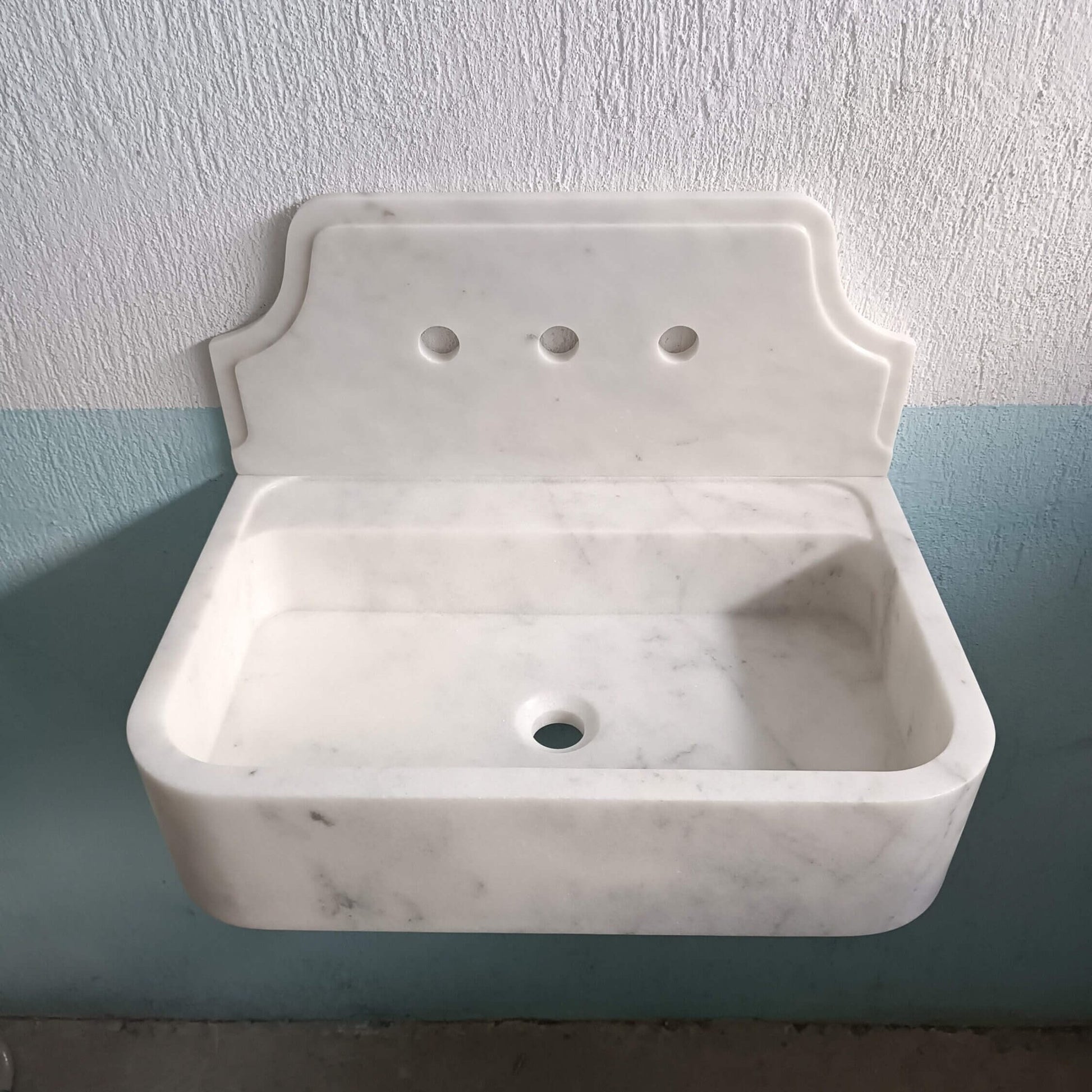 Carrara Marble Sink, White Marble Wall Mount Sink, White Stone Bathroom Sink, White Floating Sink, White Stone Sink, Wall Mount Basin Sink - Zeus Marble