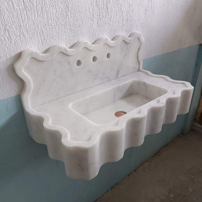Carrara Marble Sink, White Stone Sink, Marble Sink Wall Mount, Stone Sink Vanity, Powder Room Sink, Marble Floating Sink, Sink Backsplash - Zeus Marble