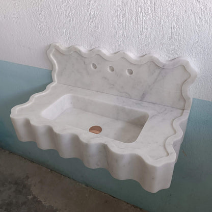 Carrara Marble Sink, White Stone Sink, Marble Sink Wall Mount, Stone Sink Vanity, Powder Room Sink, Marble Floating Sink, Sink Backsplash - Zeus Marble
