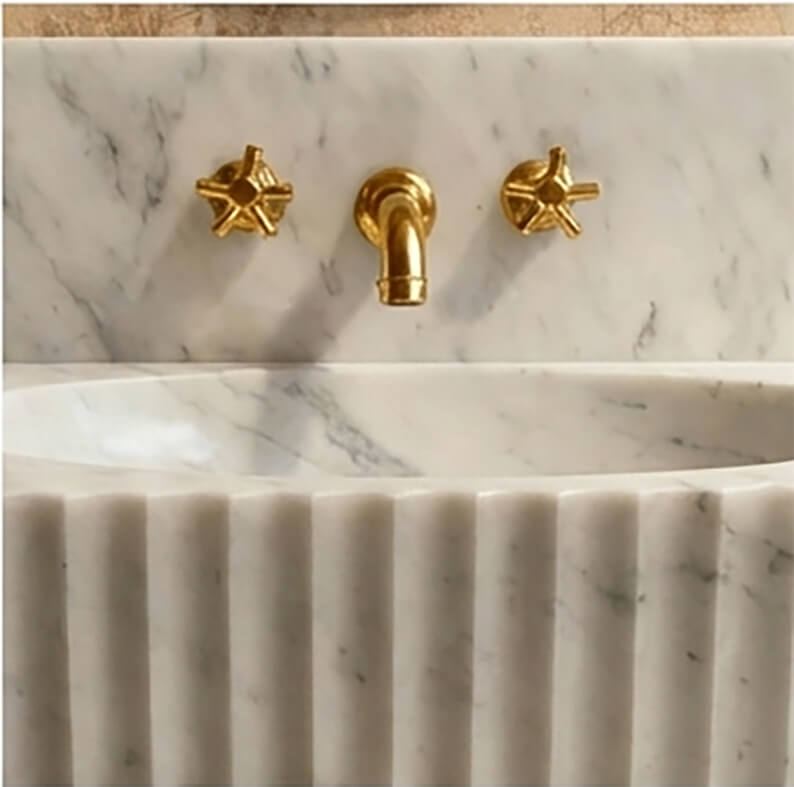 Carrara Marble Wall Mount Bathroom Sink with Backsplash | 28” Natural Stone Sink - Zeus Marble