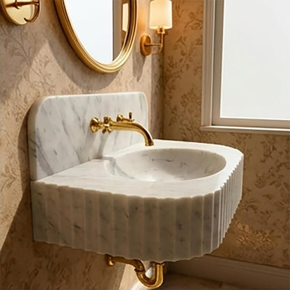 Carrara Marble Wall Mount Bathroom Sink with Backsplash | 28” Natural Stone Sink - Zeus Marble