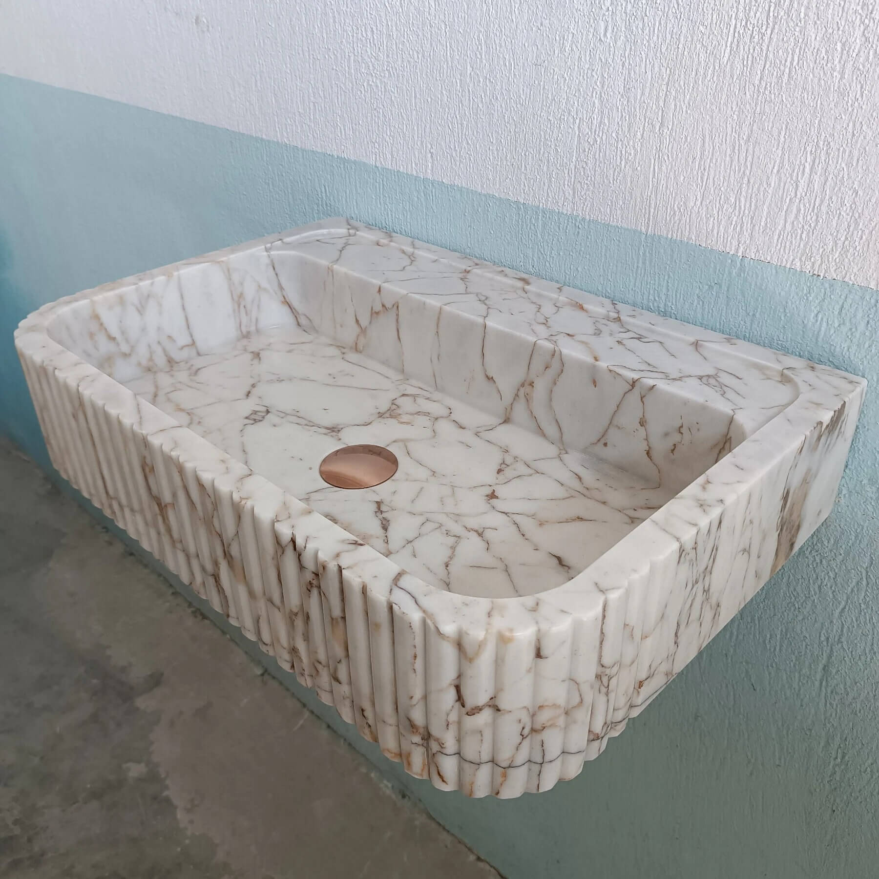Gold Marble Sink, Wall Mount Bathroom Sink, Flute Marble Sink, Marble Ribbed Sink, Vanity Sink, Marble Basin, Custom Marble Sink, Stone Sink - Zeus Marble