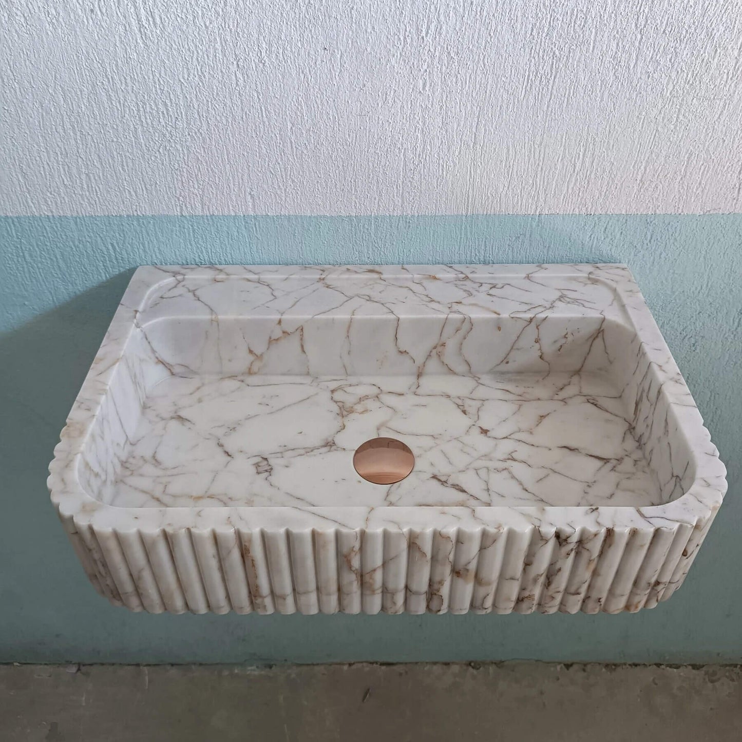 Gold Marble Sink, Wall Mount Bathroom Sink, Flute Marble Sink, Marble Ribbed Sink, Vanity Sink, Marble Basin, Custom Marble Sink, Stone Sink - Zeus Marble