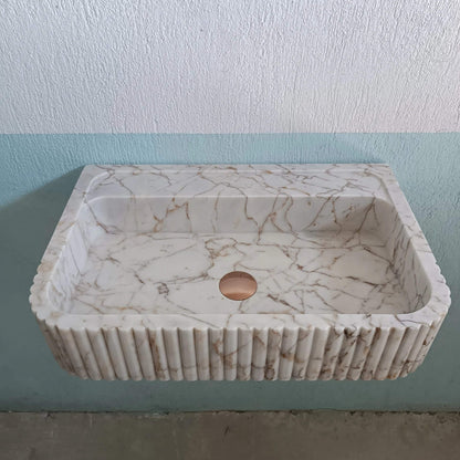 Gold Marble Sink, Wall Mount Bathroom Sink, Flute Marble Sink, Marble Ribbed Sink, Vanity Sink, Marble Basin, Custom Marble Sink, Stone Sink - Zeus Marble
