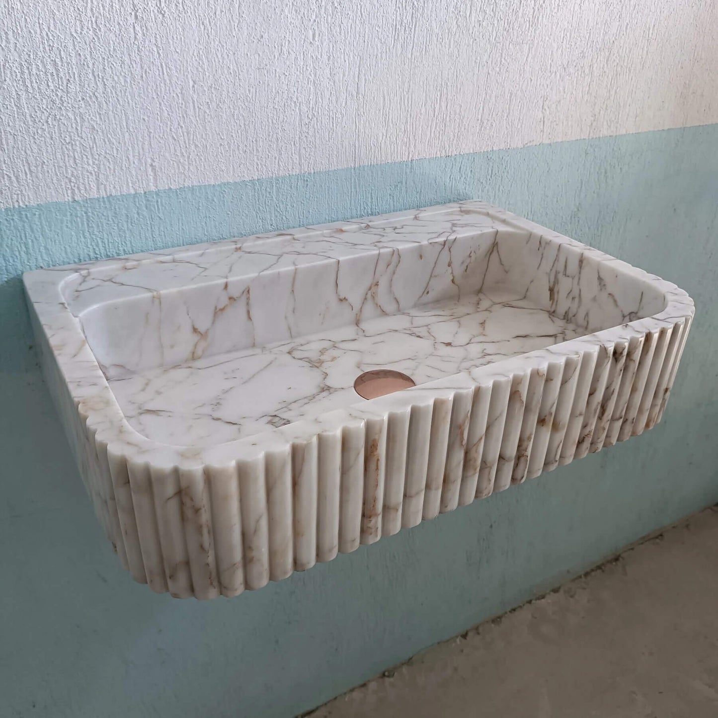 Gold Marble Sink, Wall Mount Bathroom Sink, Flute Marble Sink, Marble Ribbed Sink, Vanity Sink, Marble Basin, Custom Marble Sink, Stone Sink - Zeus Marble