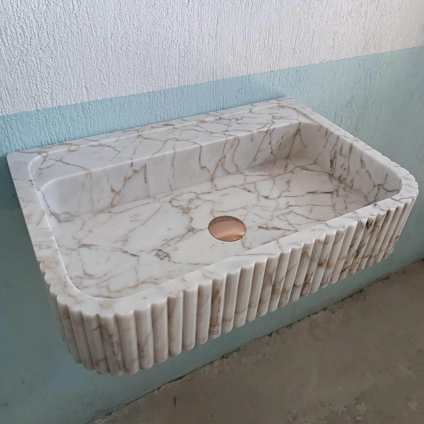 Gold Marble Sink, Wall Mount Bathroom Sink, Flute Marble Sink, Marble Ribbed Sink, Vanity Sink, Marble Basin, Custom Marble Sink, Stone Sink - Zeus Marble