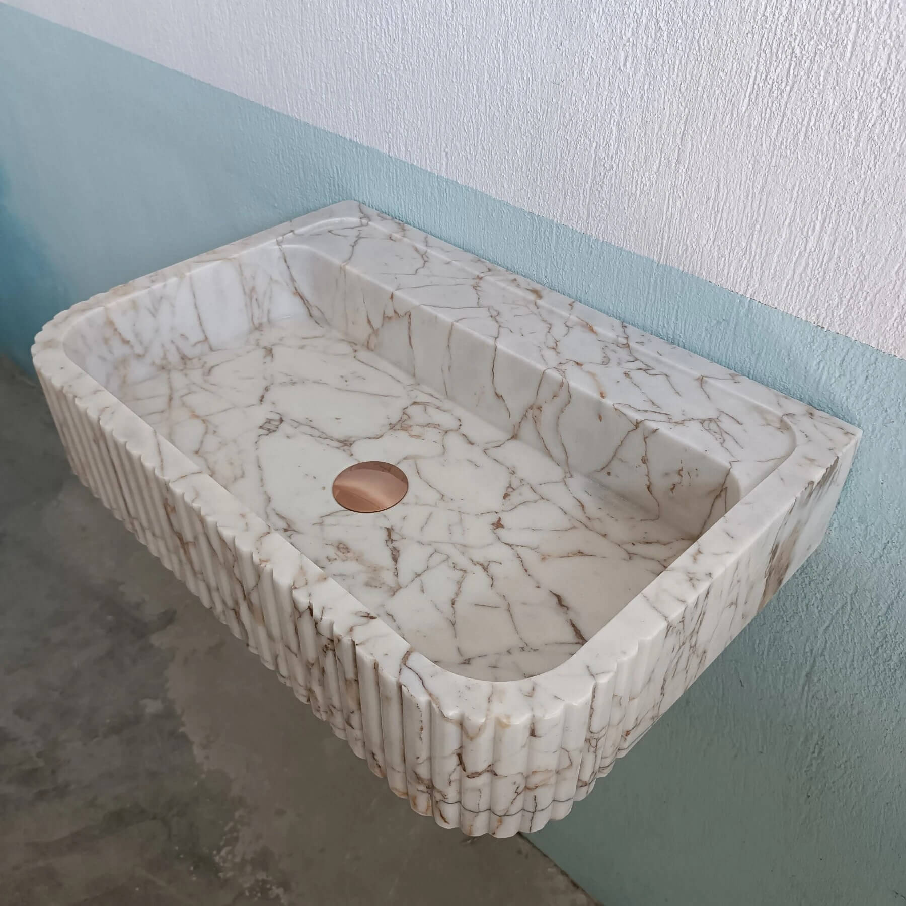 Gold Marble Sink, Wall Mount Bathroom Sink, Flute Marble Sink, Marble Ribbed Sink, Vanity Sink, Marble Basin, Custom Marble Sink, Stone Sink - Zeus Marble