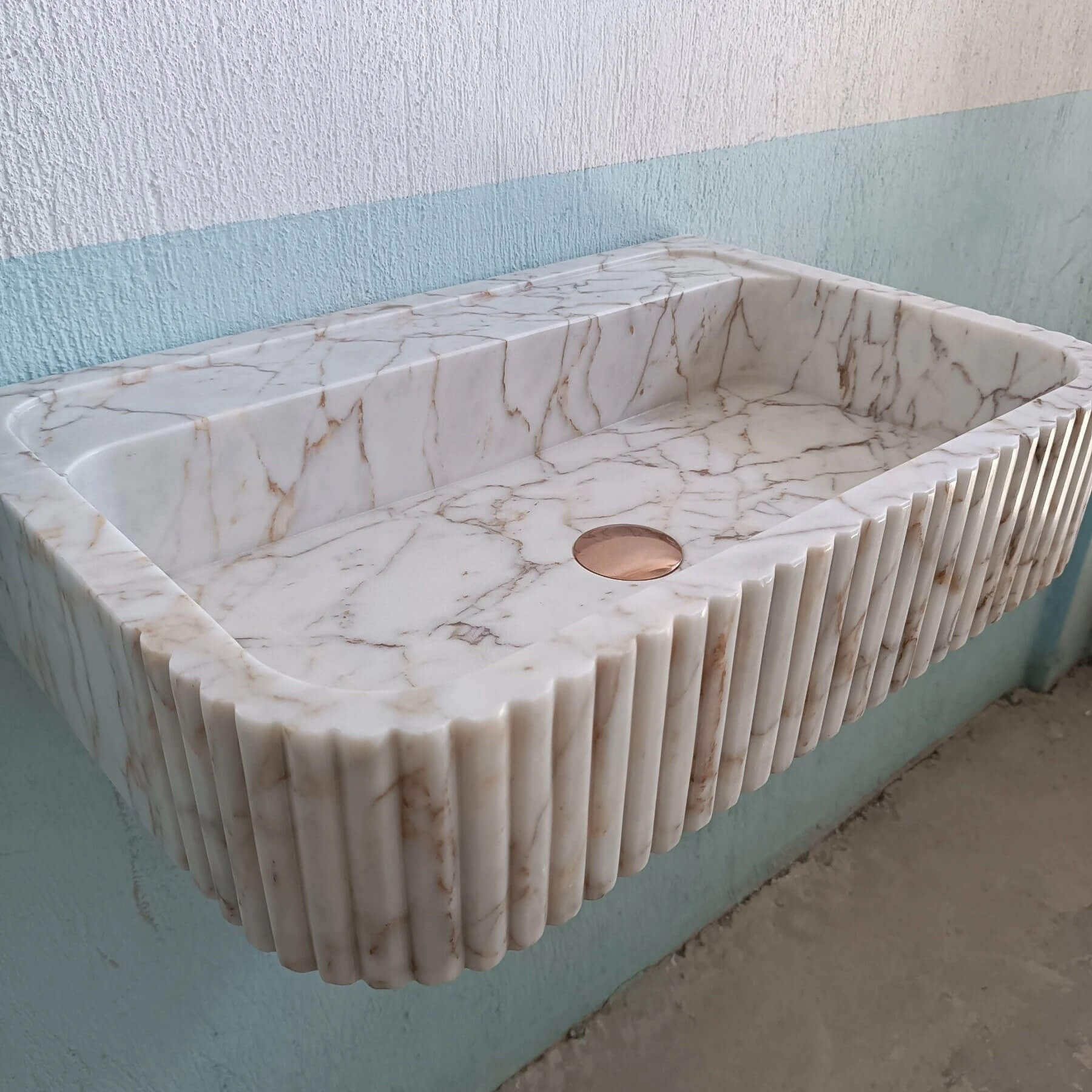 Gold Marble Sink, Wall Mount Bathroom Sink, Flute Marble Sink, Marble Ribbed Sink, Vanity Sink, Marble Basin, Custom Marble Sink, Stone Sink - Zeus Marble