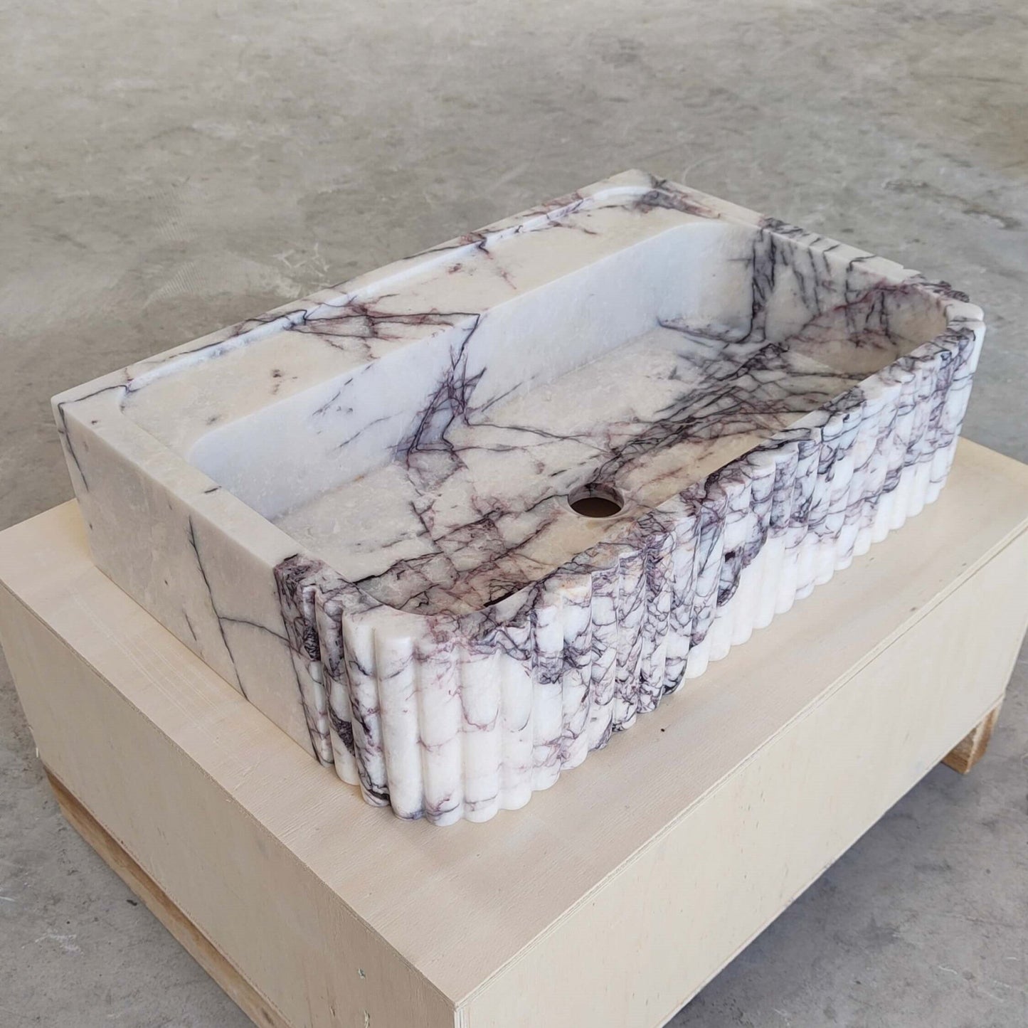 Lilac Marble Fluted Sink - 24" Natural Stone Bathroom Vanity Basin | Handcrafted Wall Mount or Countertop Sink - Zeus Marble