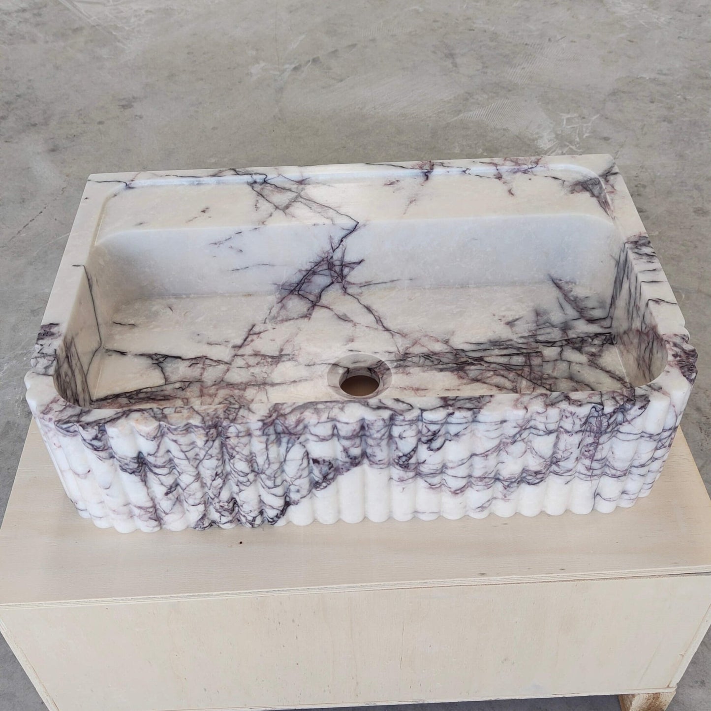 Lilac Marble Fluted Sink - 24" Natural Stone Bathroom Vanity Basin | Handcrafted Wall Mount or Countertop Sink - Zeus Marble