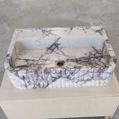 Lilac Marble Fluted Sink - 24" Natural Stone Bathroom Vanity Basin | Handcrafted Wall Mount or Countertop Sink - Zeus Marble