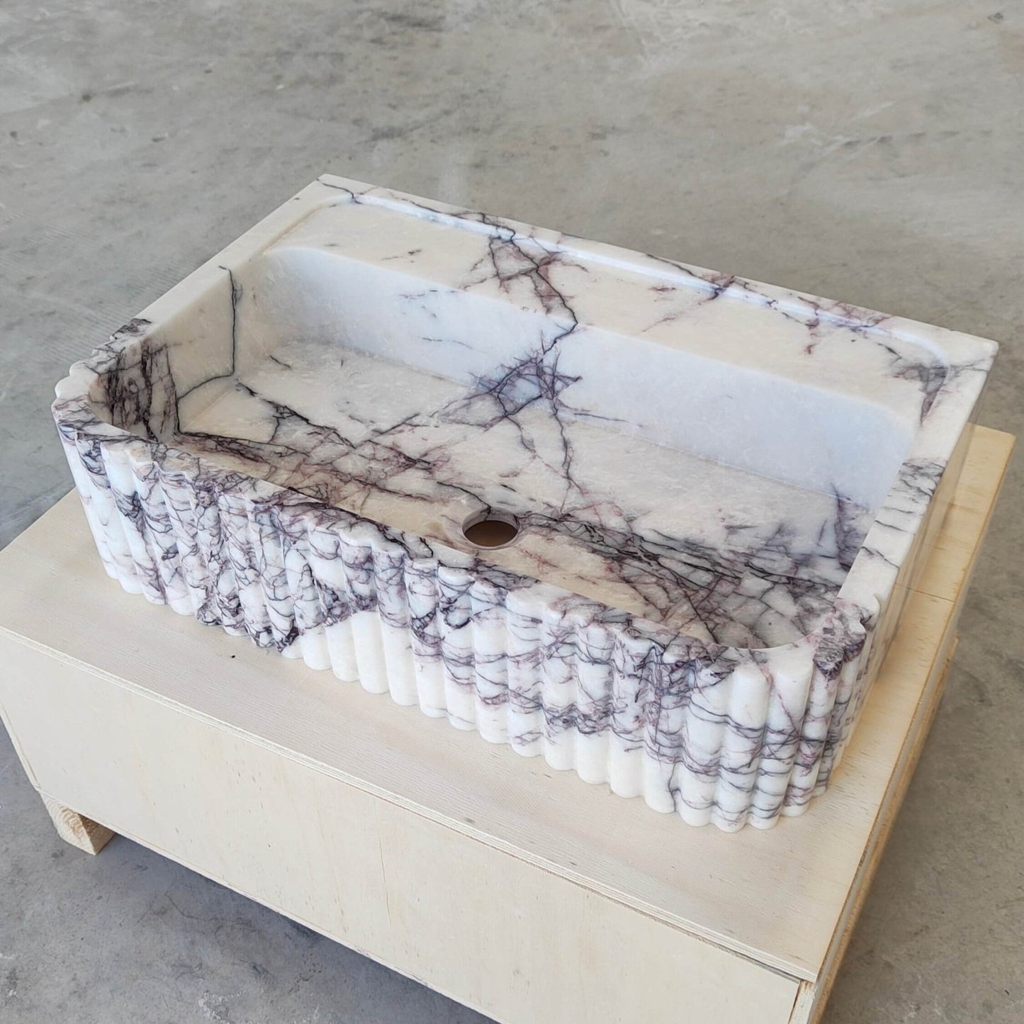 Lilac Marble Fluted Sink - 24" Natural Stone Bathroom Vanity Basin | Handcrafted Wall Mount or Countertop Sink - Zeus Marble
