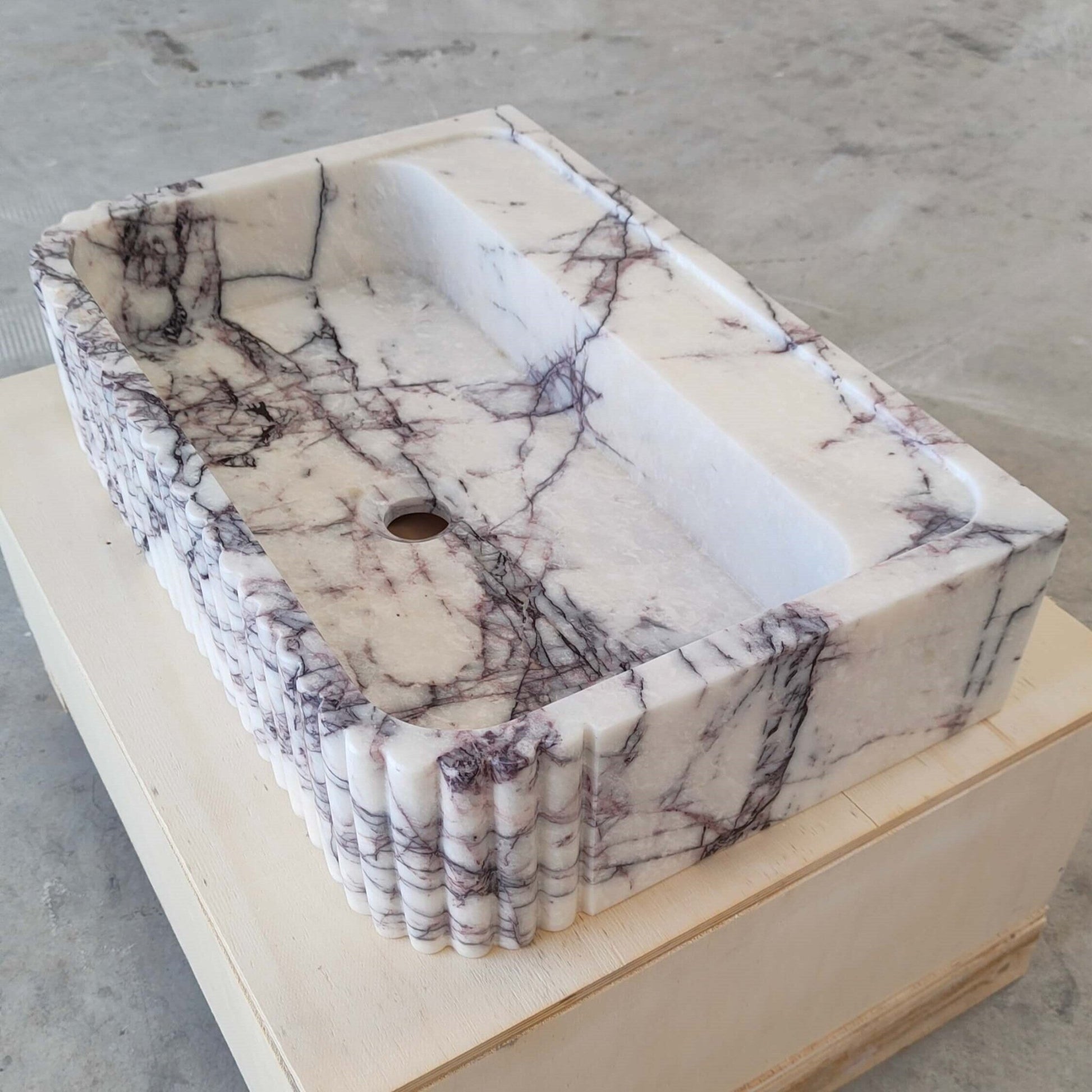Lilac Marble Fluted Sink - 24" Natural Stone Bathroom Vanity Basin | Handcrafted Wall Mount or Countertop Sink - Zeus Marble