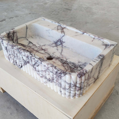 Lilac Marble Fluted Sink - 24" Natural Stone Bathroom Vanity Basin | Handcrafted Wall Mount or Countertop Sink - Zeus Marble