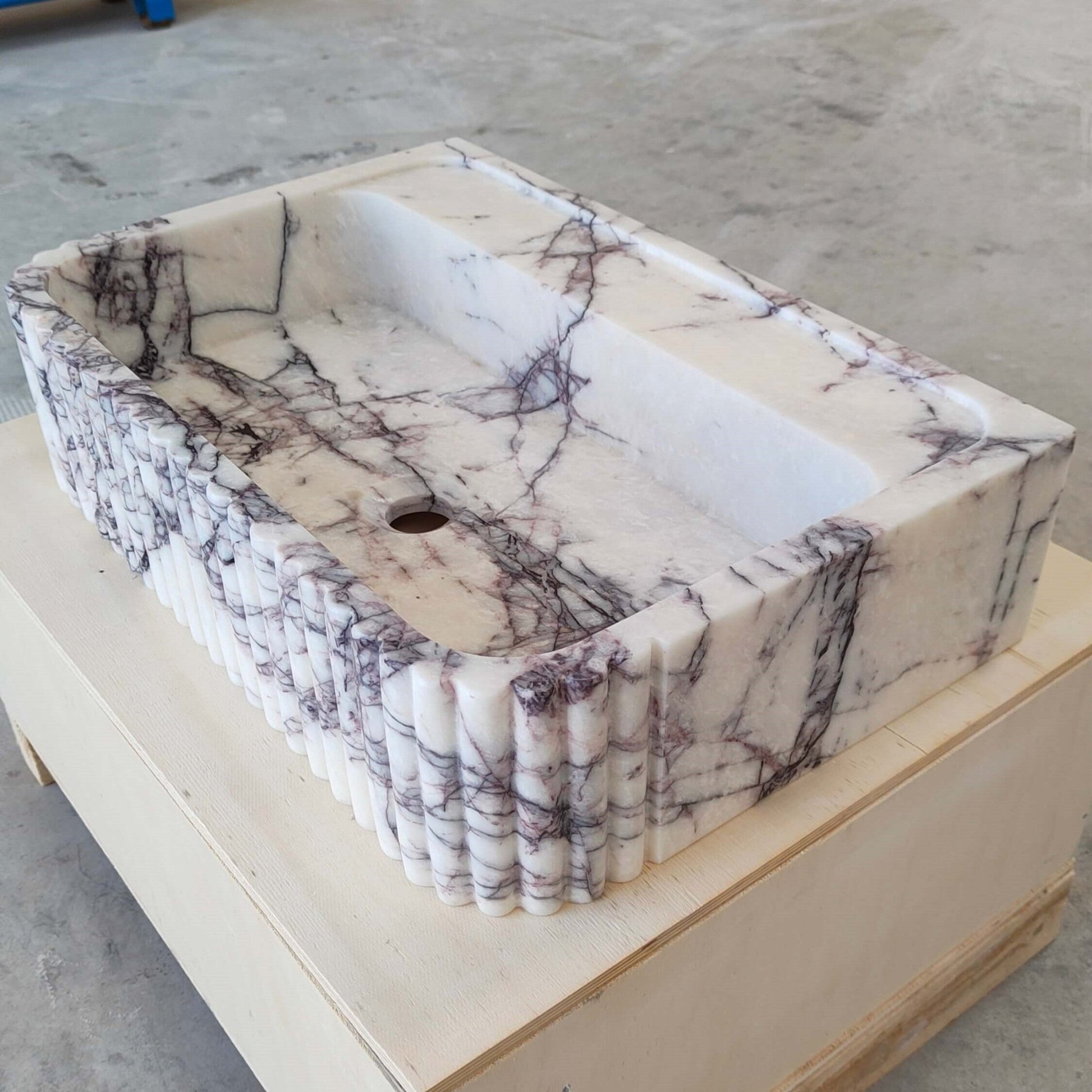 Lilac Marble Fluted Sink - 24" Natural Stone Bathroom Vanity Basin | Handcrafted Wall Mount or Countertop Sink - Zeus Marble