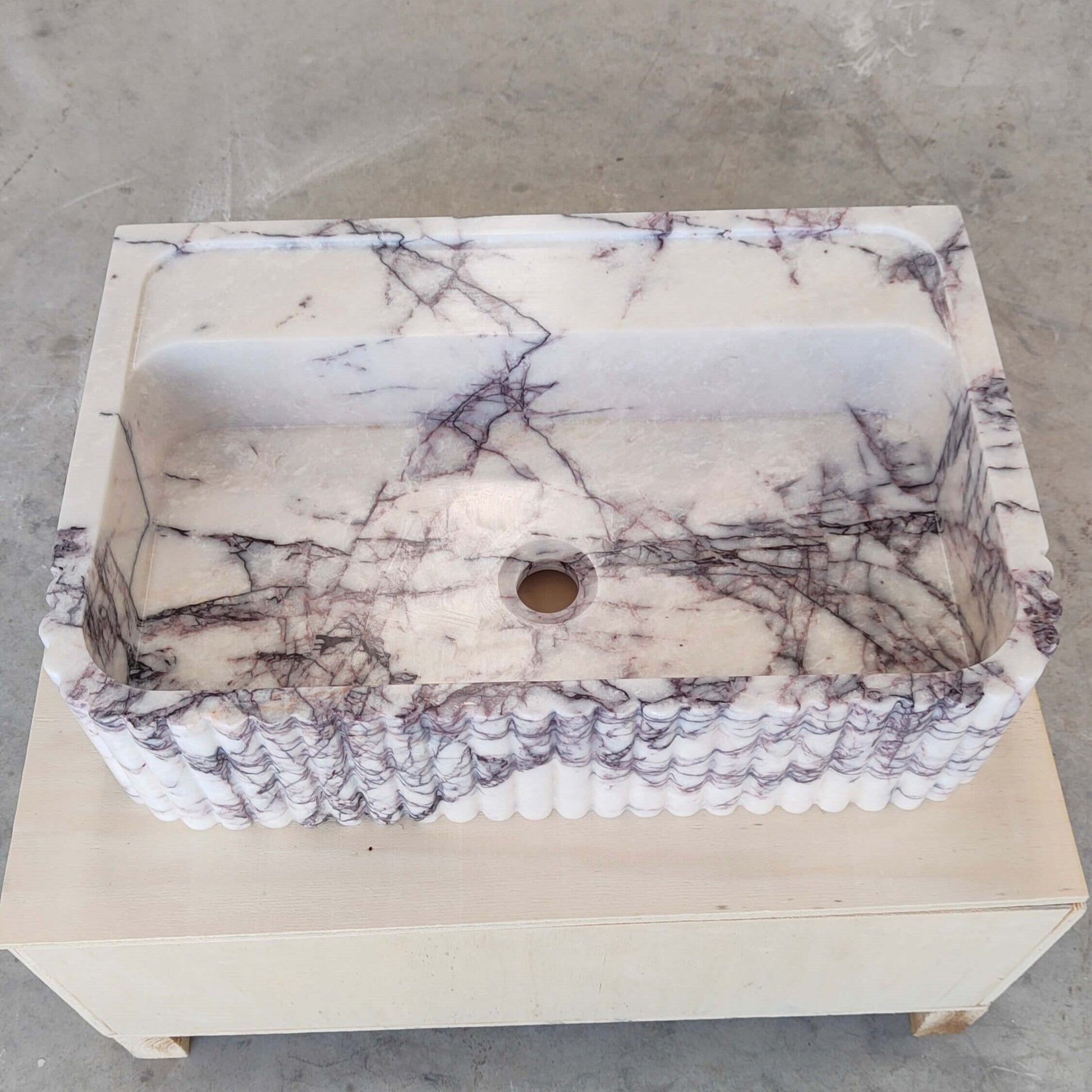 Lilac Marble Fluted Sink - 24" Natural Stone Bathroom Vanity Basin | Handcrafted Wall Mount or Countertop Sink - Zeus Marble