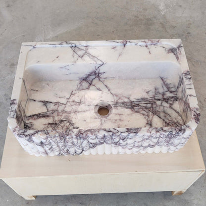 Lilac Marble Fluted Sink - 24" Natural Stone Bathroom Vanity Basin | Handcrafted Wall Mount or Countertop Sink - Zeus Marble