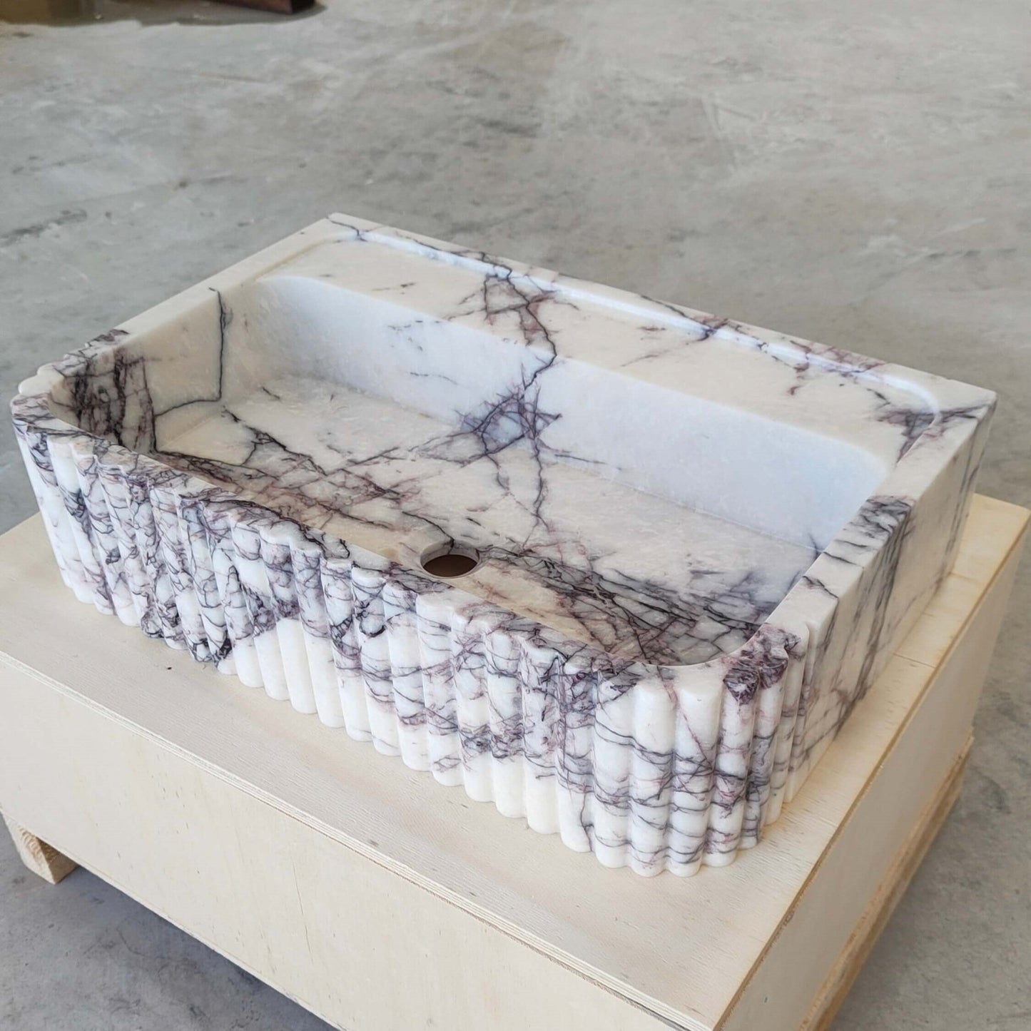 Lilac Marble Fluted Sink - 24" Natural Stone Bathroom Vanity Basin | Handcrafted Wall Mount or Countertop Sink - Zeus Marble