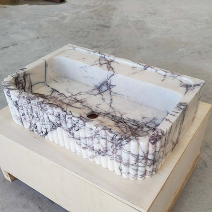 Lilac Marble Fluted Sink - 24" Natural Stone Bathroom Vanity Basin | Handcrafted Wall Mount or Countertop Sink - Zeus Marble