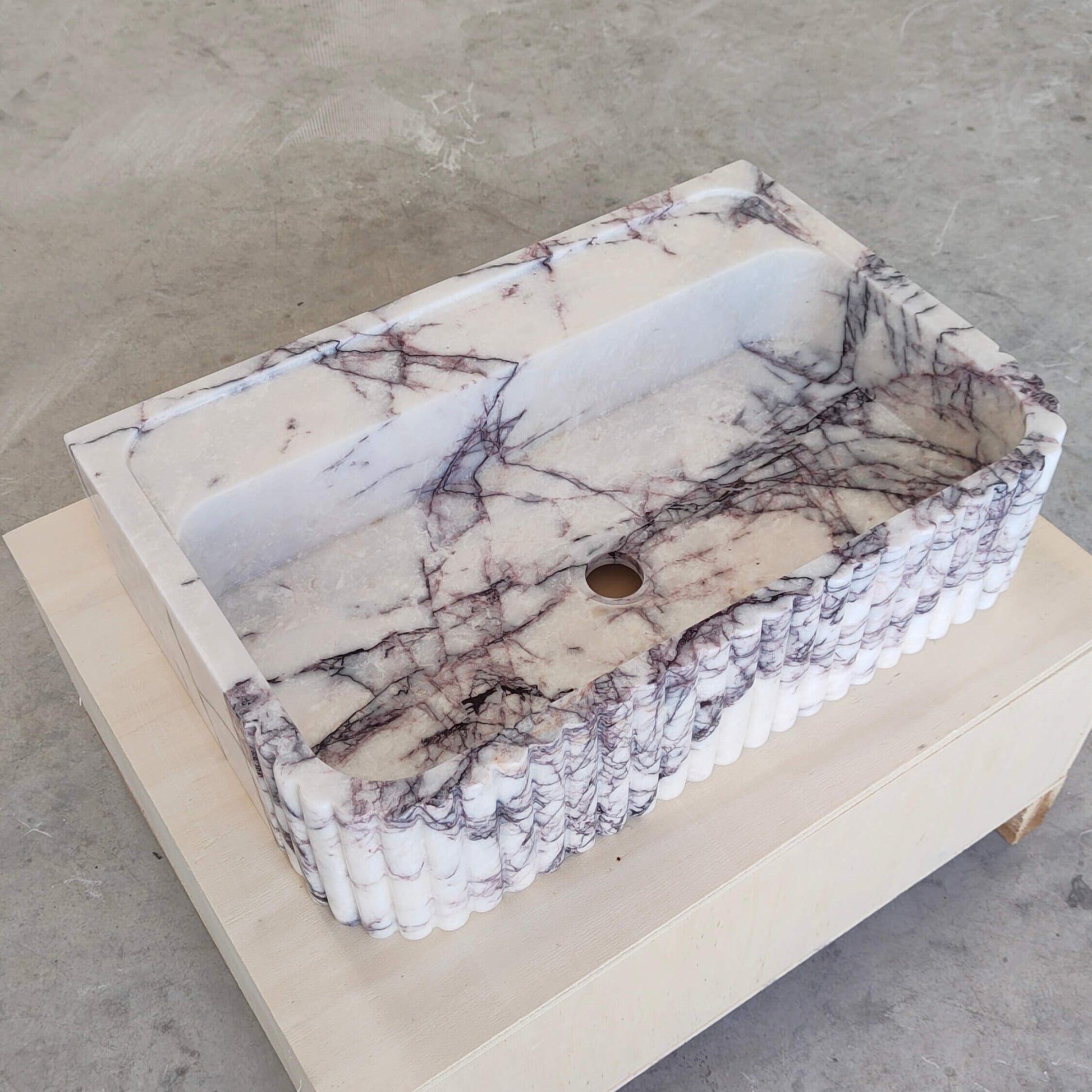 Lilac Marble Fluted Sink - 24" Natural Stone Bathroom Vanity Basin | Handcrafted Wall Mount or Countertop Sink - Zeus Marble