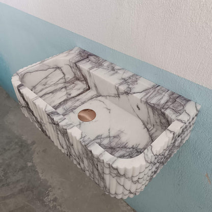 Lilac Marble Sink, Flute Marble Sink, Carve Stone Sink, Floating Wall Sink, Marble Farmhouse Sink, Powderroom Sink, Wall Mount Bathroom Sink - Zeus Marble