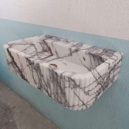 Lilac Marble Sink, Flute Marble Sink, Carve Stone Sink, Floating Wall Sink, Marble Farmhouse Sink, Powderroom Sink, Wall Mount Bathroom Sink - Zeus Marble