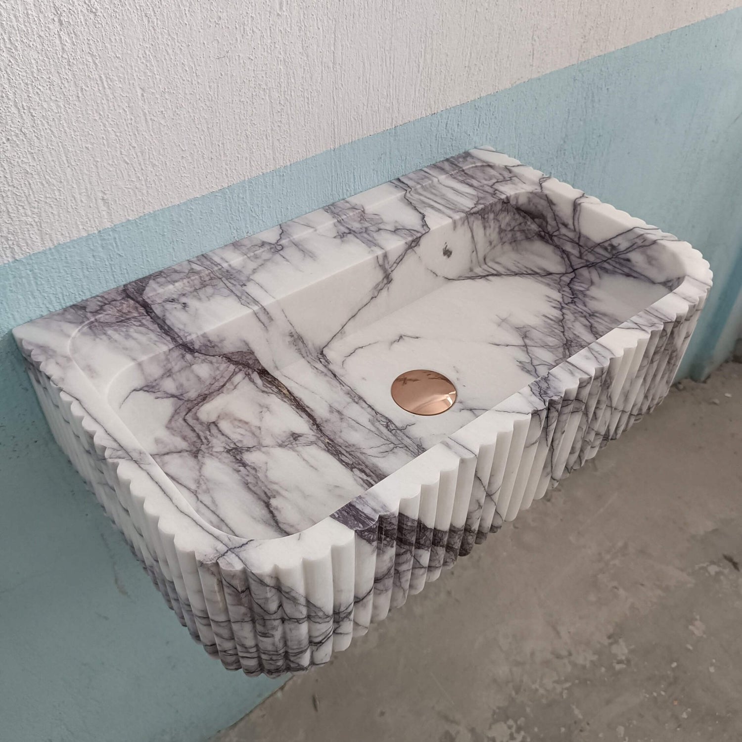 Lilac Marble Sink, Flute Marble Sink, Carve Stone Sink, Floating Wall Sink, Marble Farmhouse Sink, Powderroom Sink, Wall Mount Bathroom Sink - Zeus Marble