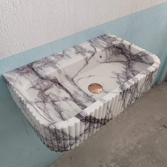 Lilac Marble Sink, Flute Marble Sink, Carve Stone Sink, Floating Wall Sink, Marble Farmhouse Sink, Powderroom Sink, Wall Mount Bathroom Sink - Zeus Marble