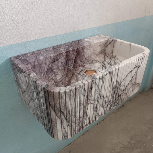 Lilac Marble Wall Mount Sink, Floating Sink Marble, Flute Marble Sink, Marble Wall Sink, Custom Sink, Powder Room Sink Stone - Zeus Marble