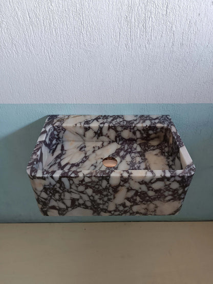 Marble sink wall mount, Floating marble sink, Custom marble sink, Powder room sink, Bathroom sink, Stone sink, Calacatta viola sink - Zeus Marble