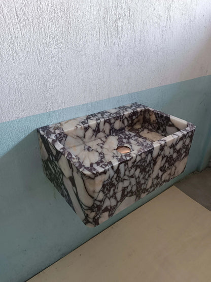 Marble sink wall mount, Floating marble sink, Custom marble sink, Powder room sink, Bathroom sink, Stone sink, Calacatta viola sink - Zeus Marble