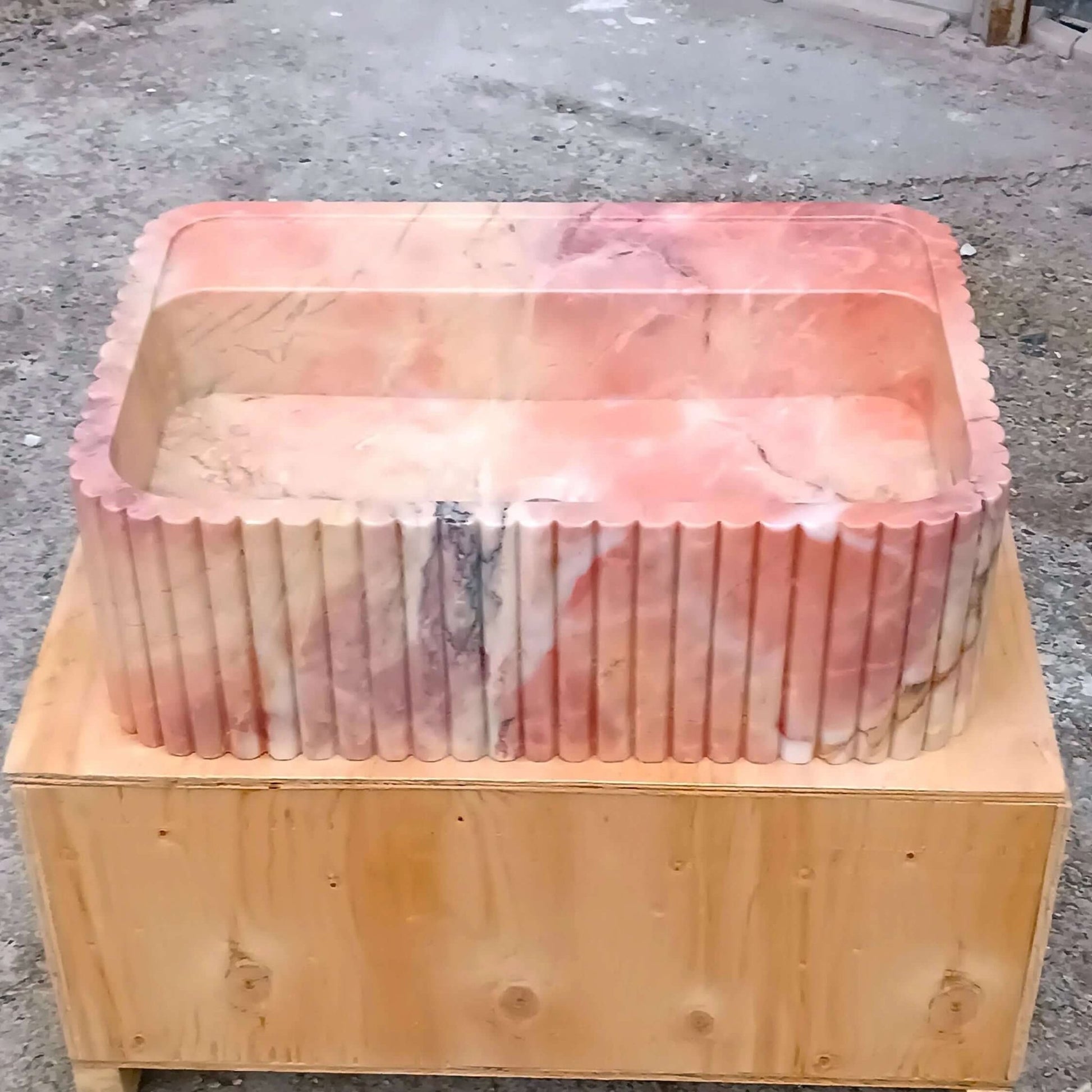 Pink Wall Mount Sink, Pink Marble Sink, Pink Stone Bathroom Sink, Pink marble Vanity, Pink Basin Powder Bathroom, Fluted Pink Marble Sink - Zeus Marble