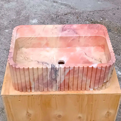 Pink Wall Mount Sink, Pink Marble Sink, Pink Stone Bathroom Sink, Pink marble Vanity, Pink Basin Powder Bathroom, Fluted Pink Marble Sink - Zeus Marble