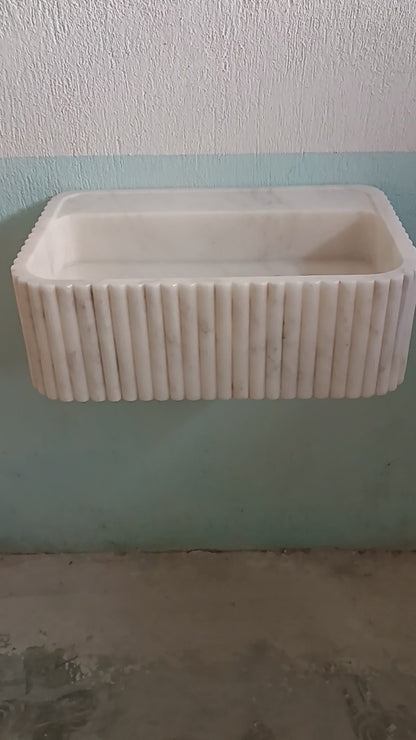 White Carrara Marble Sink - Luxury Bathroom Vanity Basin, Natural Stone