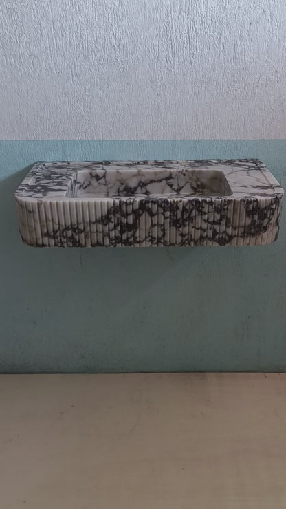 Wall Mount Sink, Calacatta Viola Sink, Ribbed Marble Sink, Solid Marble Bathroom Sink, Grooved Washbasin, Marble Sink, Fluted Sink, Stone