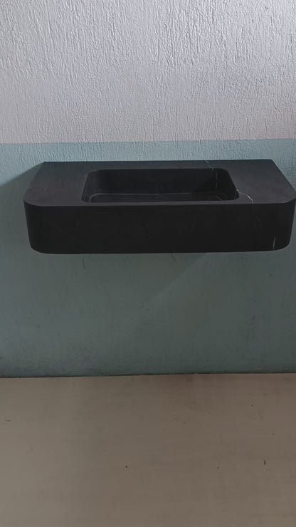 Black Marble Floating Sink - Custom Stone Basin, Console Vanity Sink